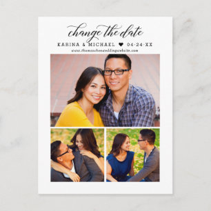 Carte Postale Faire-part Changer la date Modern Black Script Photo Collage