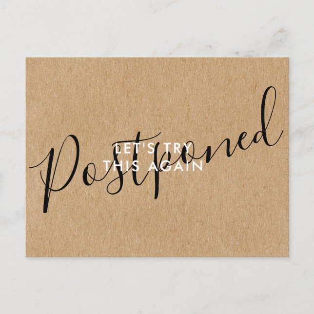 Carte Postale Faire-part Changer la date Reporté Événement Annulé Rustique (Devant)