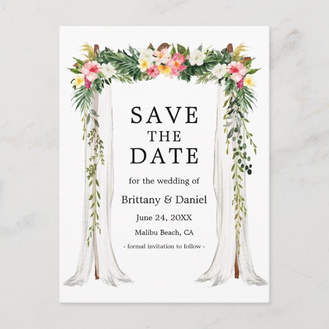 Carte Postale Faire-part Chapiteau de mariage aquarelle floral tropical pho (Devant)