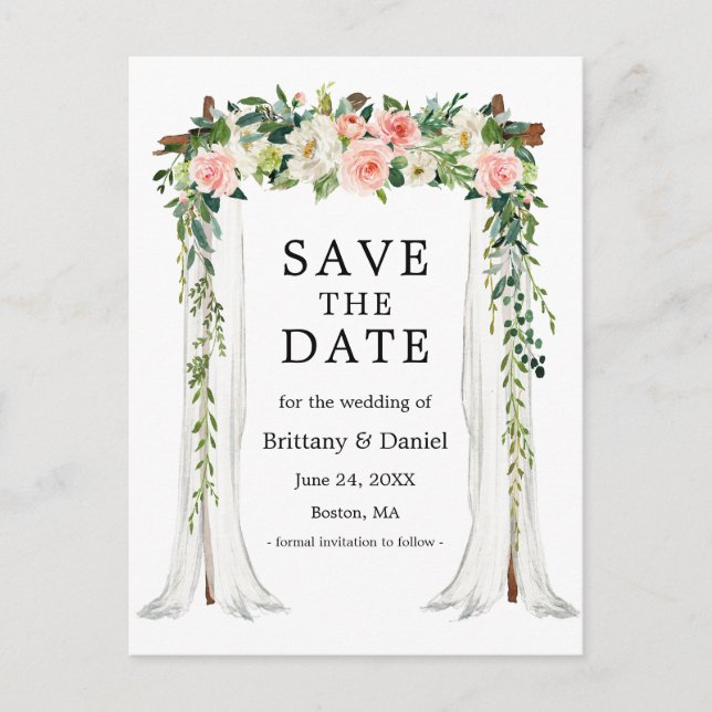 Carte Postale Faire-part Chapiteau de mariage Arche aquarelle Fleurs roses  (Devant)