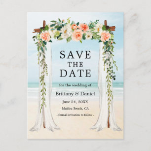 Carte Postale Faire-part Chapiteau de plage de mariage aquarelle corail bla