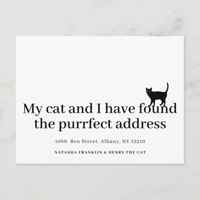 Carte Postale Faire-part Chat Nouveau Adresse Déplacé Moderne (Devant)