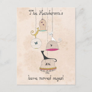 Carte Postale Faire-part Chats de Crazy Cat Lady et cages à oiseaux changem