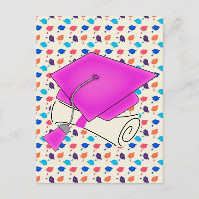 Carte Postale Faire-part Chauffage rose et diplôme, Casquette coloré (Devant)
