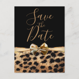 Carte Postale Faire-part Cheetah Leopard Bow en or noir Imprimer Enregistre
