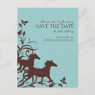 Carte Postale Faire-part Chevaux sauvages Brown et Turquoises Enregistrer l