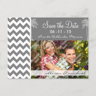 Carte Postale Faire-part Chevron gris foncé; Palme tropicale