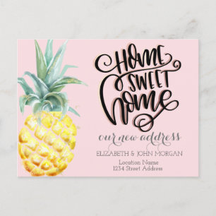 Carte Postale Faire-part Chez Soi Douceur Maison, Aquarelle Ananas Rose