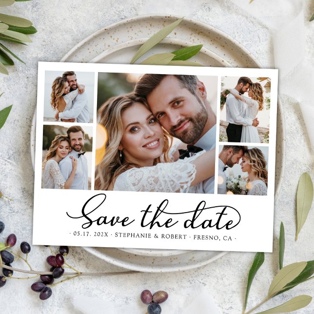 Carte Postale Faire-part Chic 5 Photo Collage Budget Mariage Enregistrer La (Créateur téléchargé)