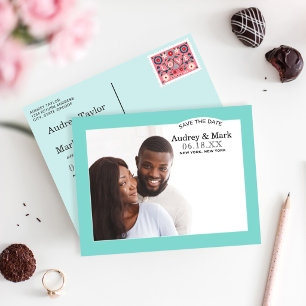 Carte Postale Faire-part Chic Aqua Bleu Mariage Photo Enregistrer la Date