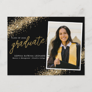Carte Postale Faire-part Chic Black Graduate Gold Parties scintillant Photo