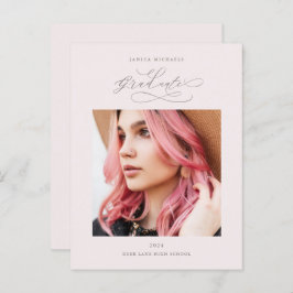 Carte Postale Faire-part Chic Blush Script One Photo Graduation Party