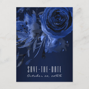 Carte Postale Faire-part Chic hivernal floral rose bleue grasse Enregistrez