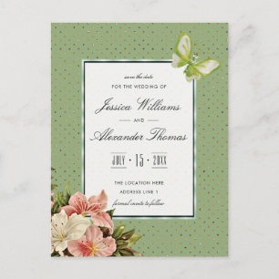 Carte Postale Faire-part Chic Lys & Papillon Bijou Mariage Enregistrez La D