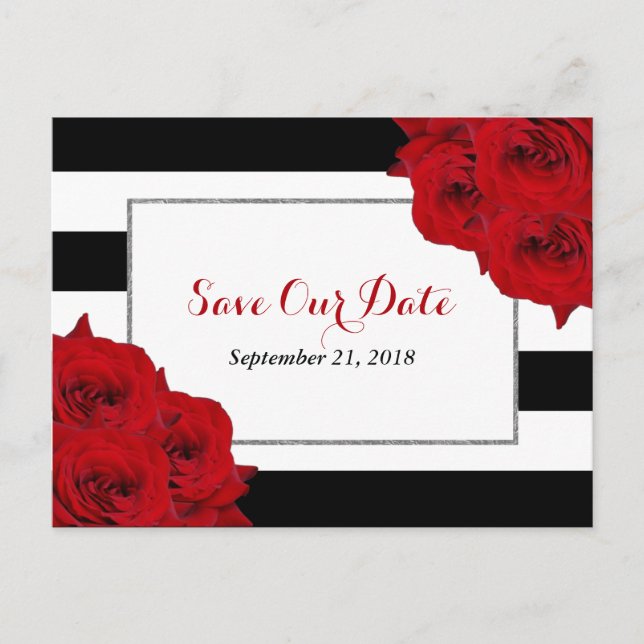 Carte Postale Faire-part Chic Moderne Luxe Mariage Collection - Roses rouge (Devant)