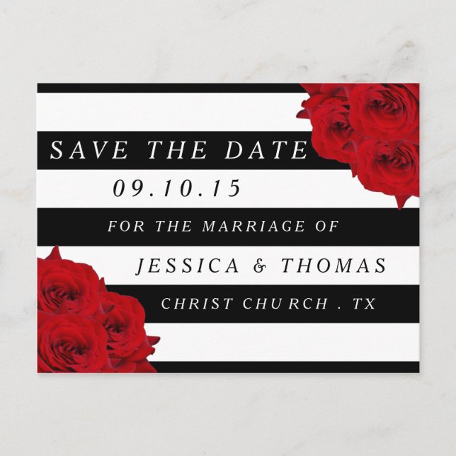 Carte Postale Faire-part Chic Moderne Luxe Mariage Collection - Roses rouge (Devant)