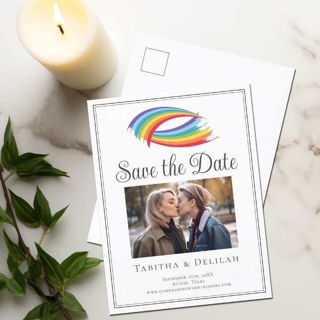 Carte Postale Faire-part Chic Rainbow LGBT Couple Photo Enregistrer la date (Créateur téléchargé)