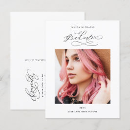 Carte Postale Faire-part Chic Script One Photo Graduation Party