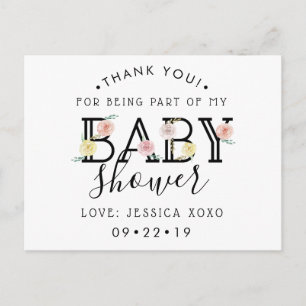Carte Postale Faire-part Chic simple Baby shower de jardin fleuri Merci