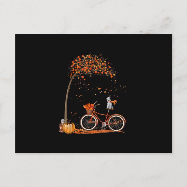 Carte Postale Faire-part Chien Schnauzer Et Citrouilles Bicyclette Feuille  (Devant)