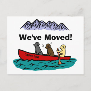Carte Postale Faire-part Chiens Labradors Retrievers en canoë Nouvelle Adre