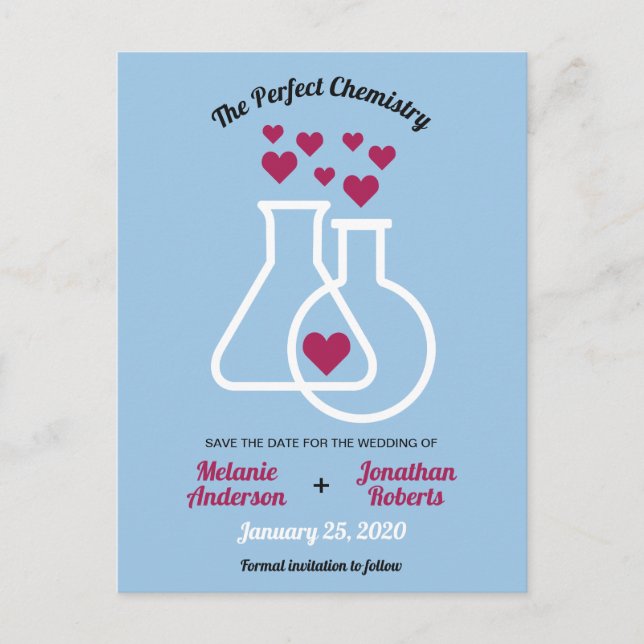 Carte Postale Faire-part Chimie Moderne Coeur Mariage Enregistrer La Date (Devant)