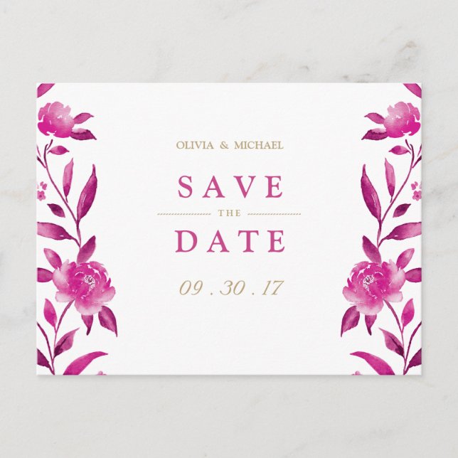 Carte Postale Faire-part Chinoiserie rose florale Mariage enregistrer la da (Devant)