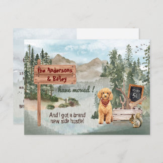 Carte Postale Faire-part Chiots Goldendoodle en déplacement Nouveau lieu