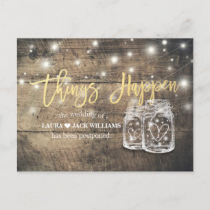 Carte Postale Faire-part Choses qui arrivent report de mariage pots en bois