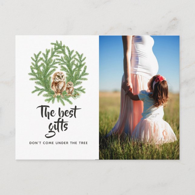 Carte Postale Faire-part Chouette aquarelle Noël bébé attend une photo (Devant)