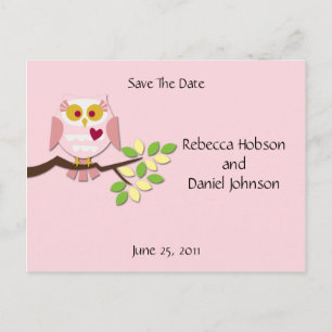 Carte Postale Faire-part Chouette rose Enregistrer La Date