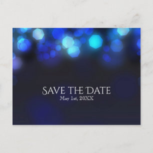 Carte Postale Faire-part Ciel de Minuit Lumières Bleues Mariage Économisez