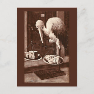 Carte Postale Faire-part Cigogne pesant le nouveau cru de bébé