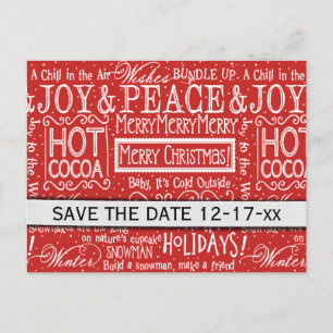 Carte Postale Faire-part Citation de Noël Typographie Rouge Blanc Enregistr