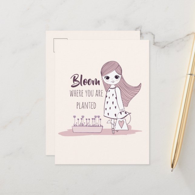 Carte Postale Faire-part Citation Motivationnelle "Bloom Where You Are Plan (Devant/Arrière en situation)
