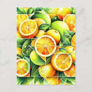 Carte Postale Faire-part Citron Orange Botanique Citrus Géométrique