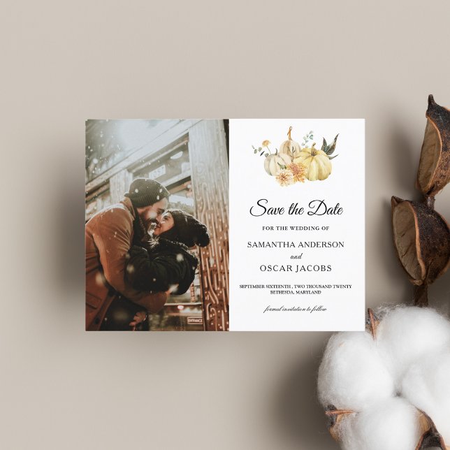 Carte Postale Faire-part Citrouille et fleurs à l'aquarelle automne branché (Créateur téléchargé)