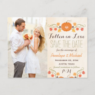 Carte Postale Faire-part Citrouille Monogram Automne Mariage Enregistrer la