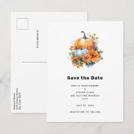 Carte Postale Faire-part Citrouilles d'automne avec Fleurs et Mariage de fe