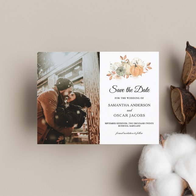 Carte Postale Faire-part Citrouilles et fleurs à l'aquarelle d'automne (Créateur téléchargé)