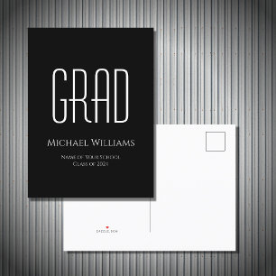 Carte Postale Faire-part Classe minimaliste de 2024 Graduation Noir Blanc