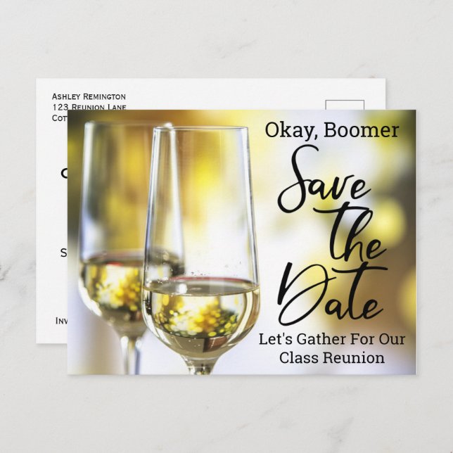 Carte Postale Faire-part Classe Réunion Enregistrer La Date Baby Boomer Cha (Devant / Derrière)