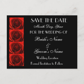 Carte Postale Faire-part Classic 4 Roses rouges Enregistrer la date Mariage