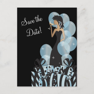 Carte Postale Faire-part Classy Diva Girl's Party   Save the date   Bleu