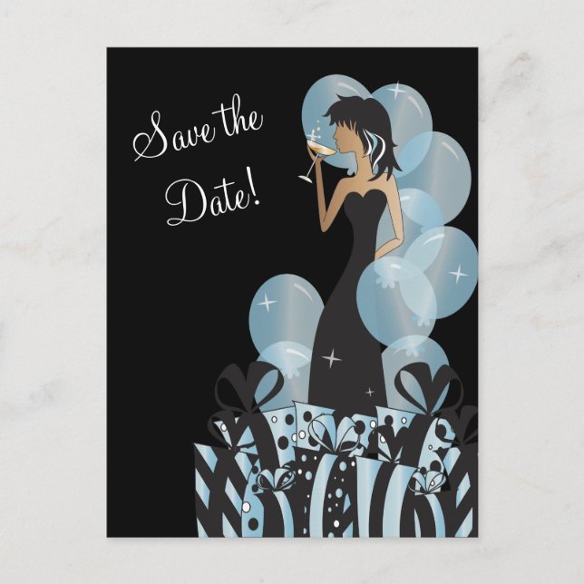 Carte Postale Faire-part Classy Diva Girl's Party | Save the date | Bleu (Devant)