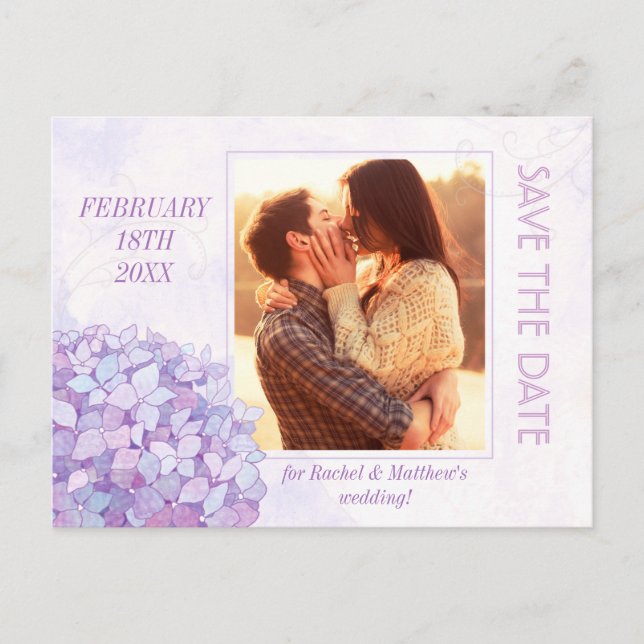 Carte Postale Faire-part Classy Hydrangea Mariage Photo Enregistrer la date (Devant)