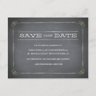 Carte Postale Faire-part Clayon de tableau noir rose Enregistrer la date