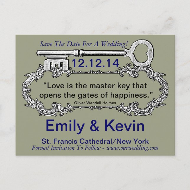 Carte Postale Faire-part Clé de mon coeur (Devant)