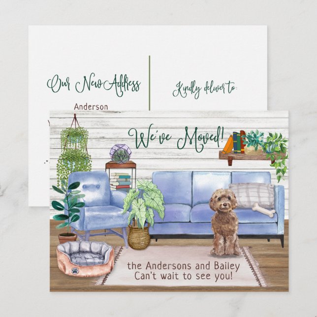 Carte Postale Faire-part Cockapoo nouveau chez confortable déménagement (Devant / Derrière)