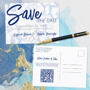 Carte Postale Faire-part Code QR minimaliste bleu fumé et blanc